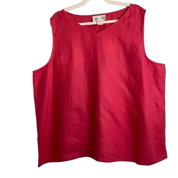 David Dart Woman 2X 100% linen v-neck sleeveless warm pink red - Picture 2 of 9